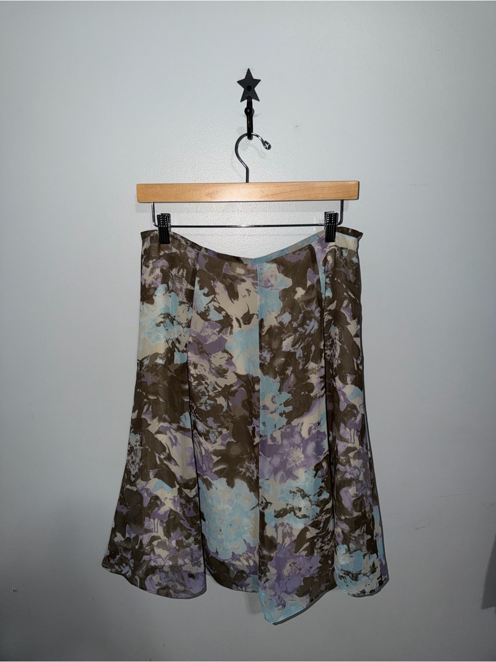 Geoffrey Beene Sport Womens Size 8 Floral A-Line Midi Skirt Lined Brown Blue